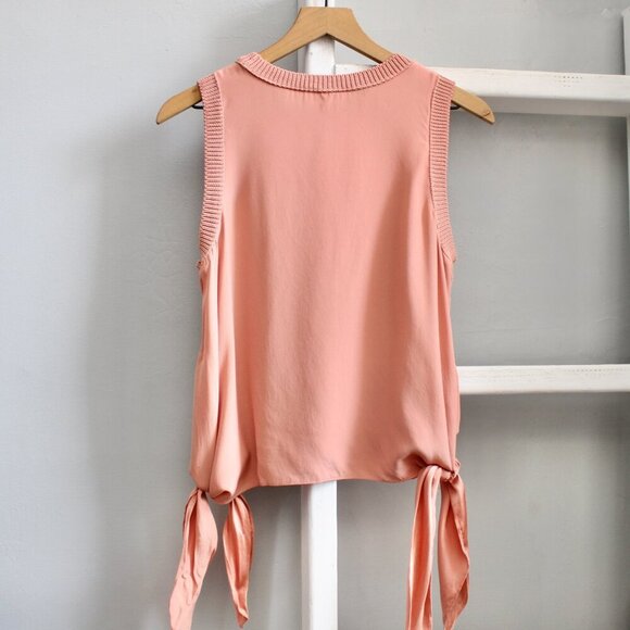 CINQ A SEPT Pink Silk Crew Neck Sleeveless Top Blouse w/ Side Ties Size Small - Picture 3 of 5